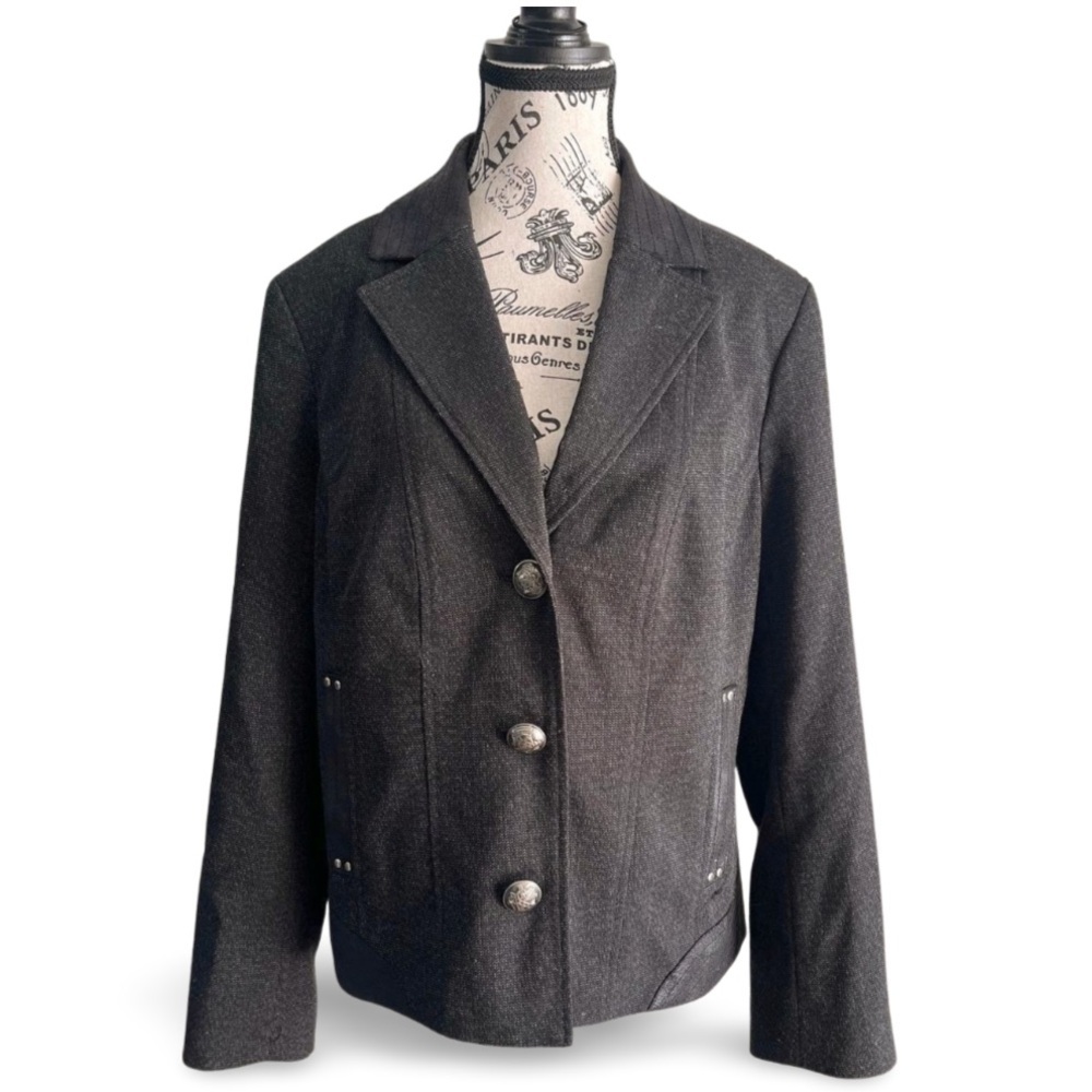Conrad C Petite 14 Textured Black Military Button Blazer Structured Tailored